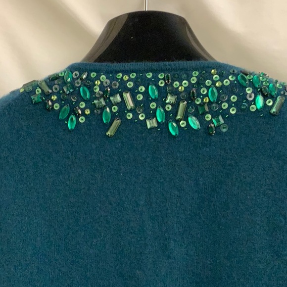 100% Cashmere Cardigan and Matching Tee with Jeweled Necklines in Pine Green S-M - Picture 4 of 16